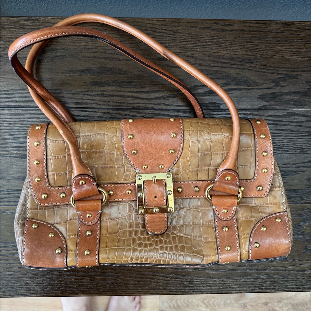MICHAEL Michael Kors Brown Croc-Embossed Shoulder Bag